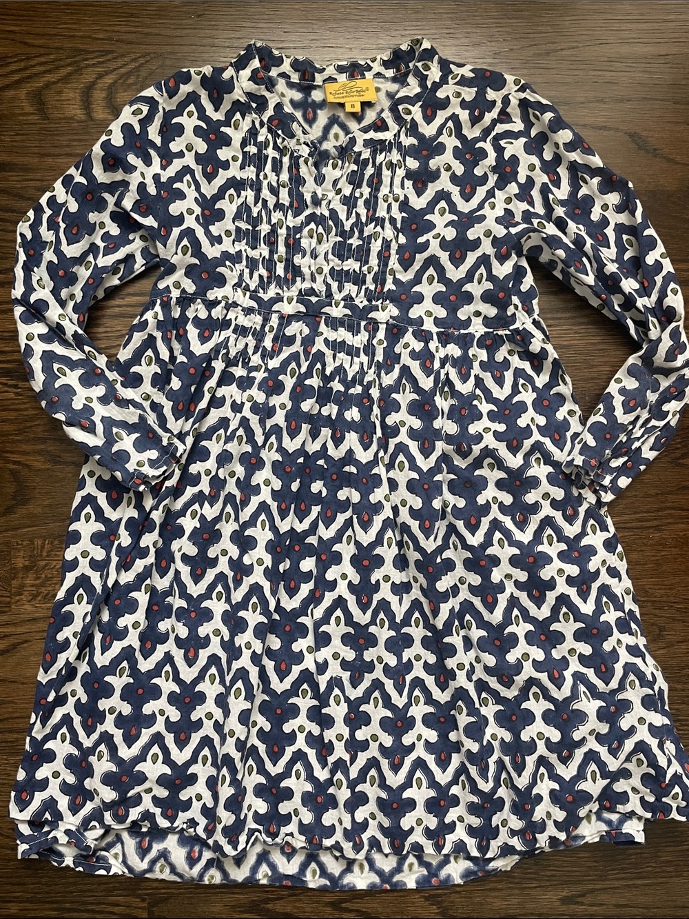 Roberta Roller Rabbit Girls' Navy & White Block Print Long-Sleeve Cotton Dress